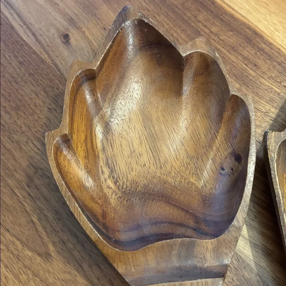 Vintage Hand Carved Wooden Bowls Set of Two Nut Candy Dish